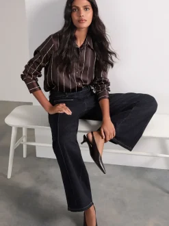 Jeans|Next - Slim Lift and Shape Wide Leg Jeans Blauw met wassing