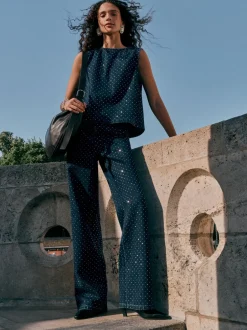 Jeans*Next Blauw met wassing - Versierde jeans met wijde pijpen