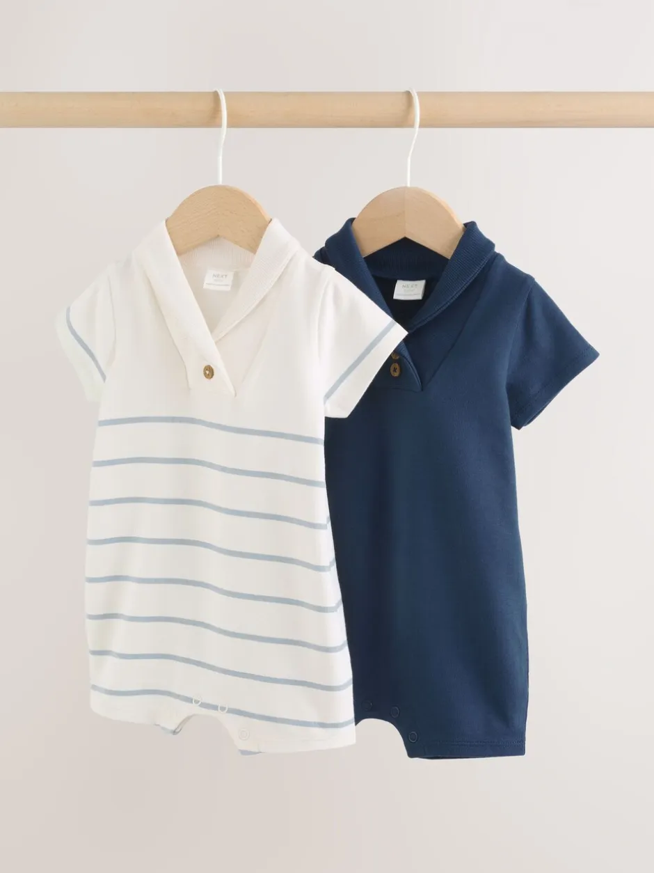 Rompertjes En Tuinbroeken|Next - Verpakking van 2 jersey babyrompertjes Blauw met wit gestreept