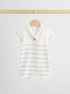 Rompertjes En Tuinbroeken|Next - Verpakking van 2 jersey babyrompertjes Blauw met wit gestreept
