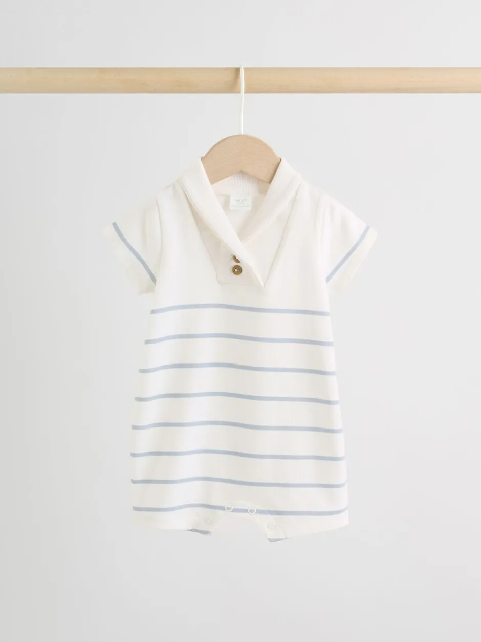 Rompertjes En Tuinbroeken|Next - Verpakking van 2 jersey babyrompertjes Blauw met wit gestreept