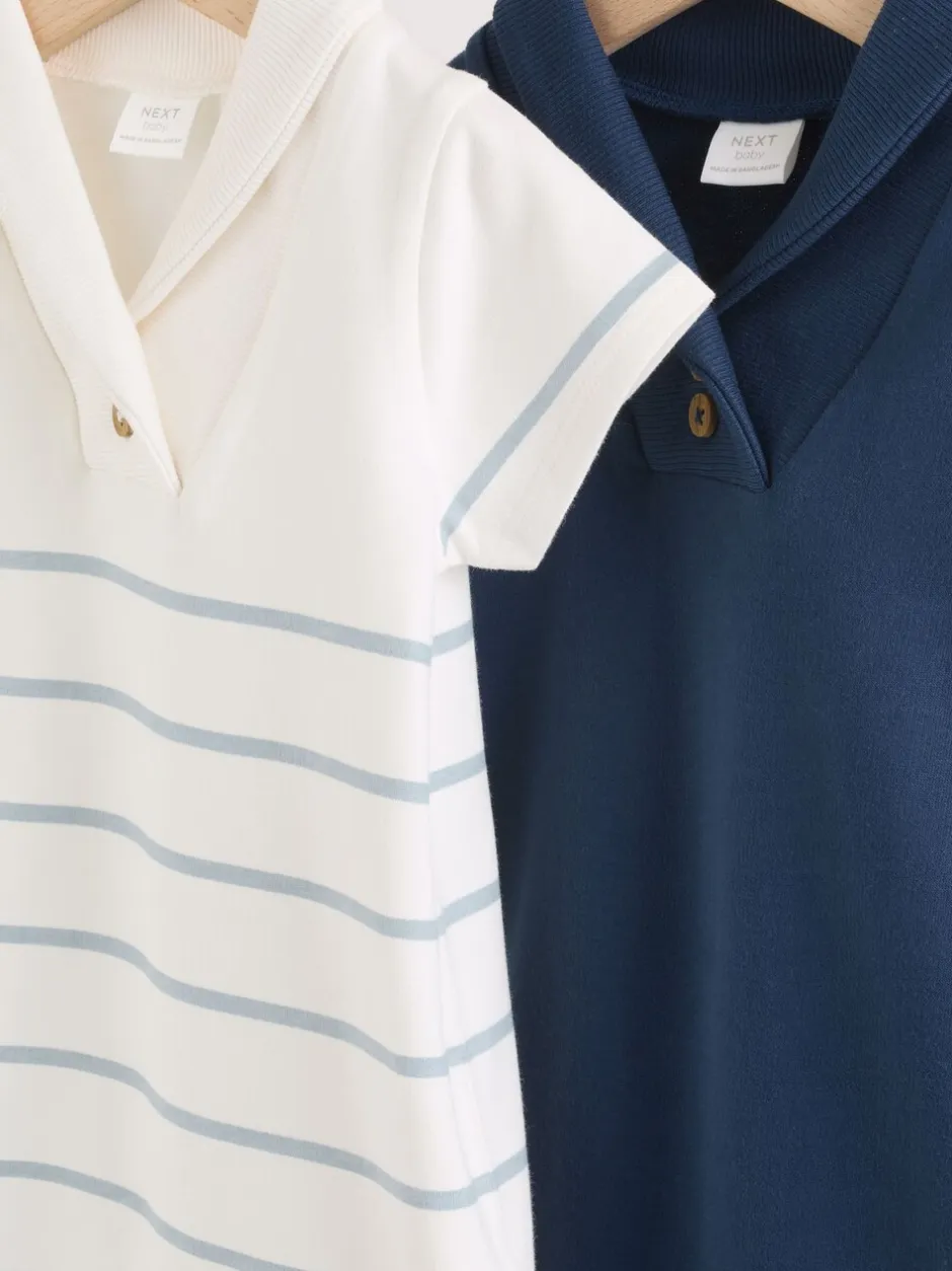 Rompertjes En Tuinbroeken|Next - Verpakking van 2 jersey babyrompertjes Blauw met wit gestreept