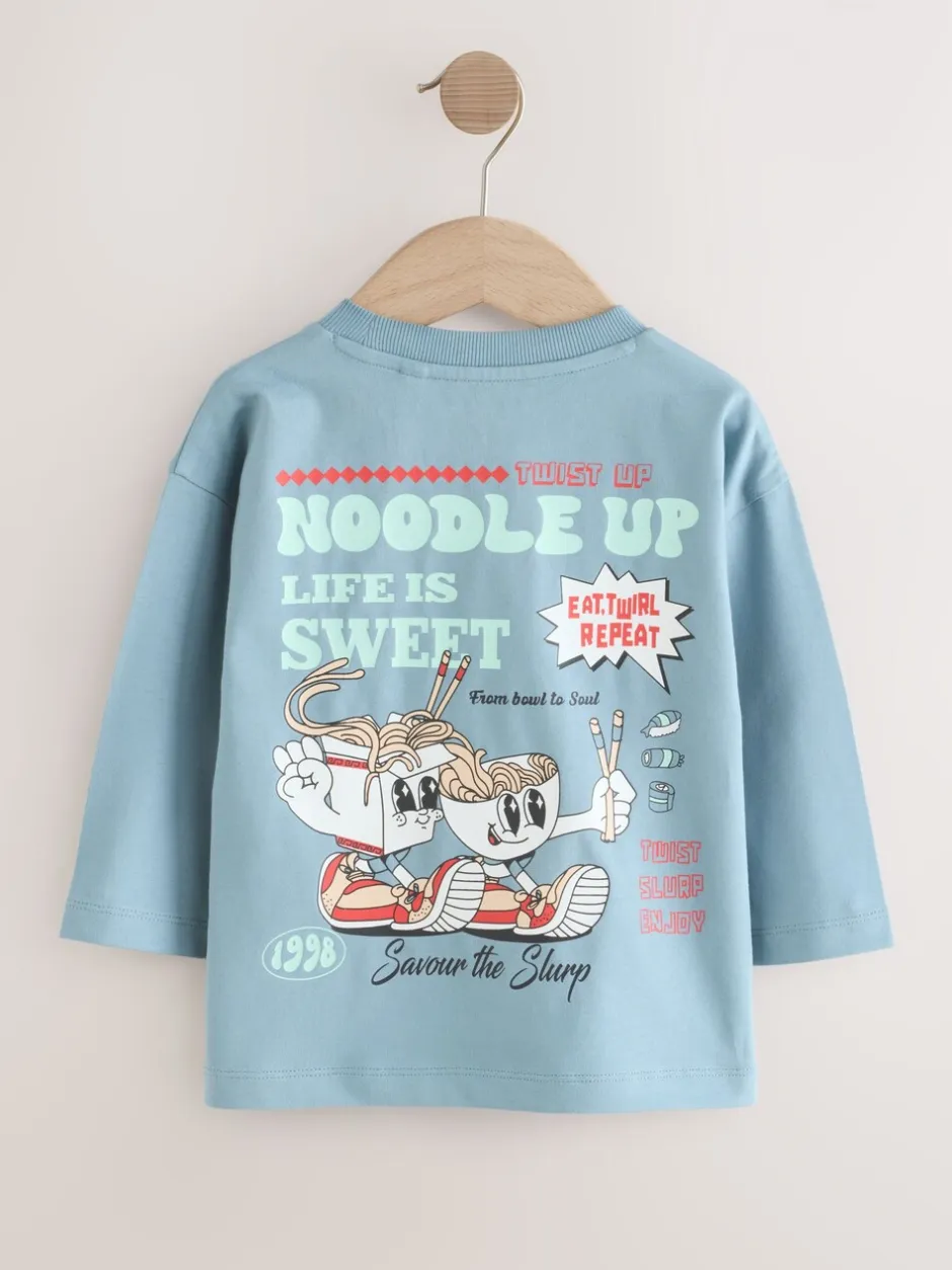 Tops|T-Shirts*Next Blauw Noodle Up - T-shirt met lange mouwen en print op de rug (3mnd -8jr)