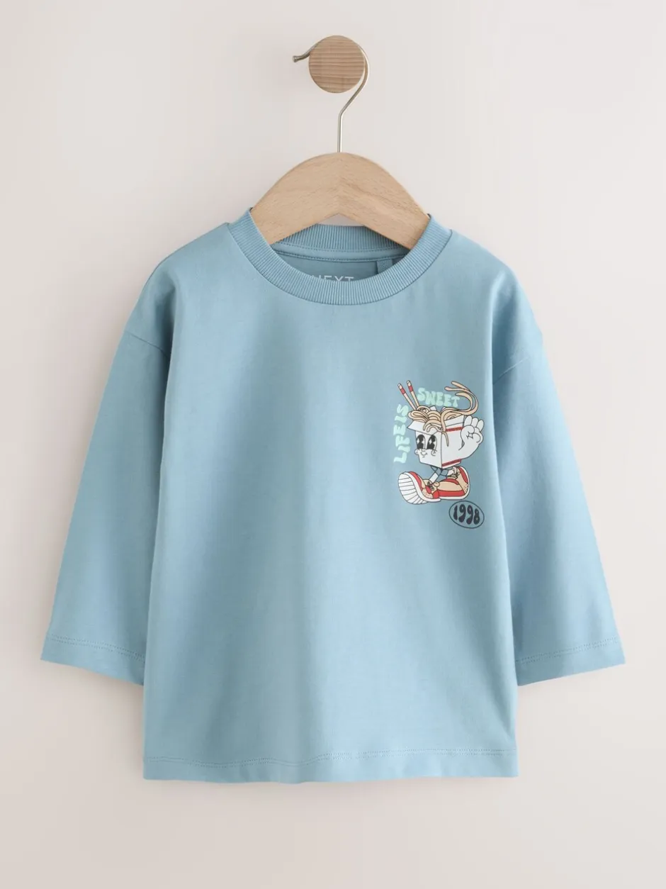 Tops|T-Shirts*Next Blauw Noodle Up - T-shirt met lange mouwen en print op de rug (3mnd -8jr)