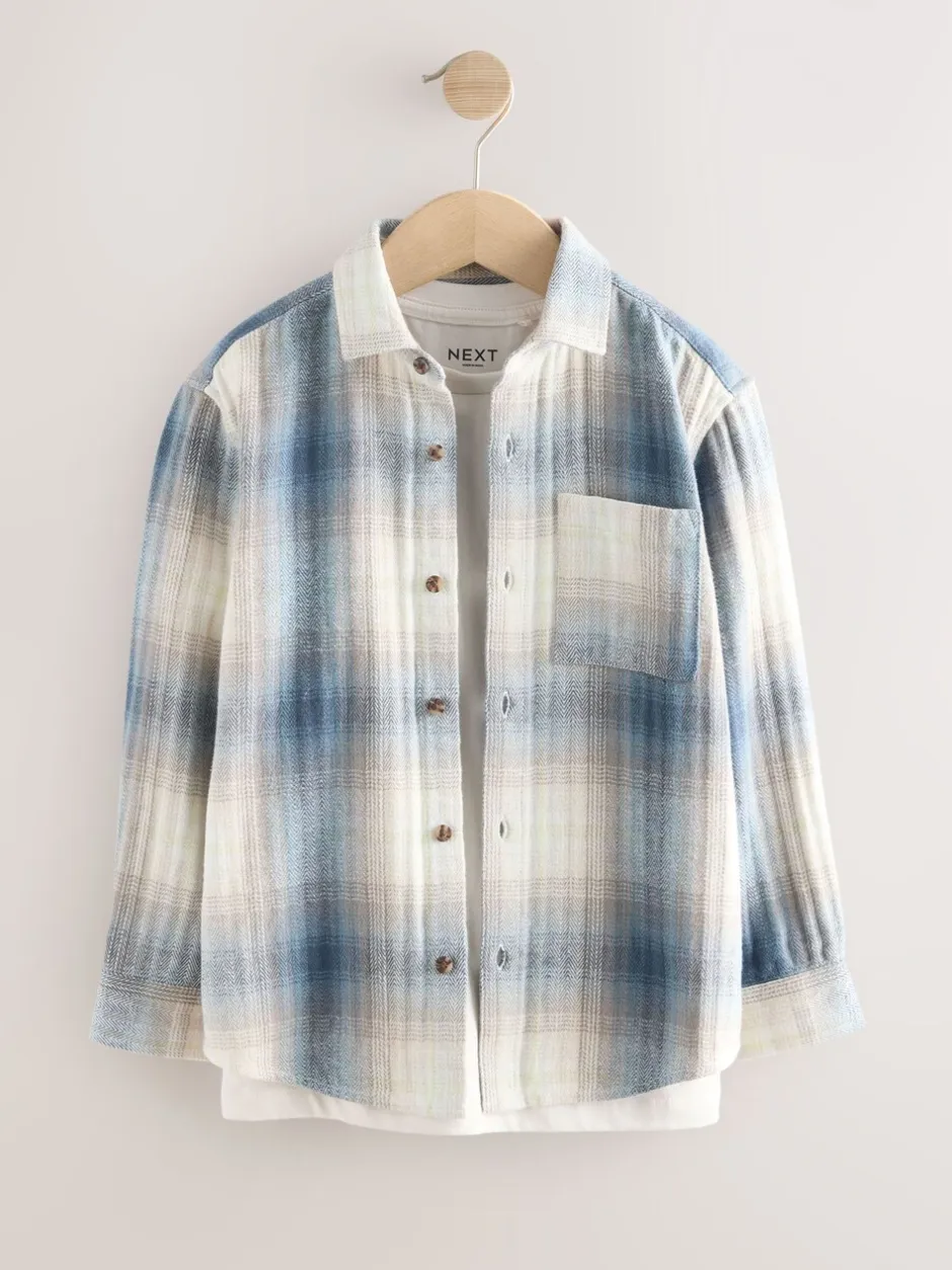 Shirts*Next - Set van geruit overhemd met lange mouwen en T-shirt 2 stuks (3-16jaar) Blauw Schaduw