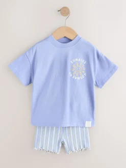 Tops|Sets En Outfits|Next - Set van T-shirt met korte mouwen en fietsshort (3mnd-7jr) Blauw Sunshine