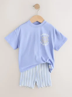 Tops|Sets En Outfits|Next - Set van T-shirt met korte mouwen en fietsshort (3mnd-7jr) Blauw Sunshine