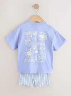 Tops|Sets En Outfits|Next - Set van T-shirt met korte mouwen en fietsshort (3mnd-7jr) Blauw Sunshine
