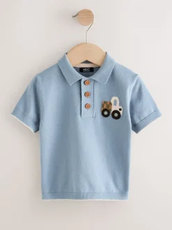 Truien En Breisels|Next - Character Button Neck Knitted Polo Shirt (3mths-7yrs) Blauw vervoersmiddel
