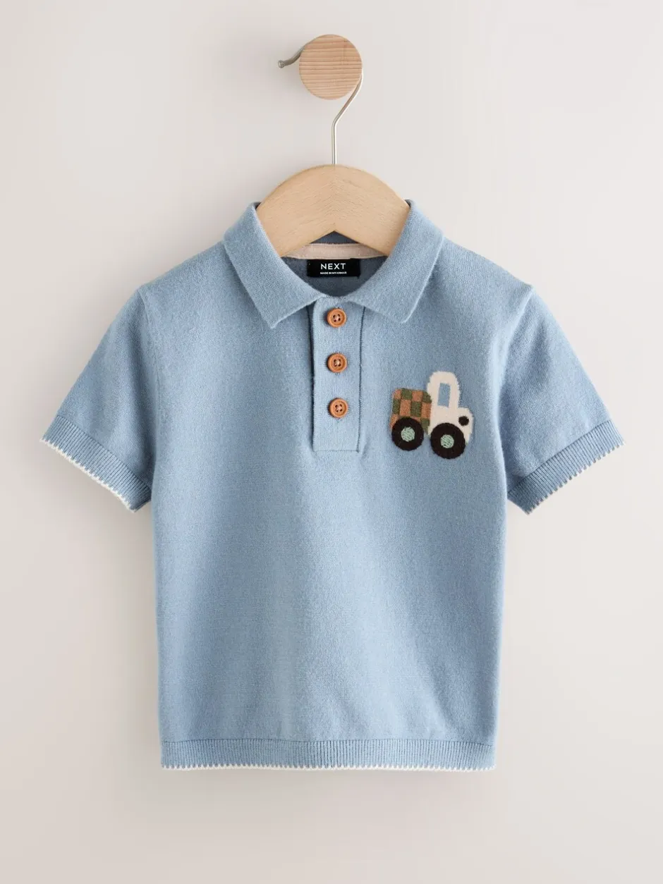 Truien En Breisels|Next - Character Button Neck Knitted Polo Shirt (3mths-7yrs) Blauw vervoersmiddel