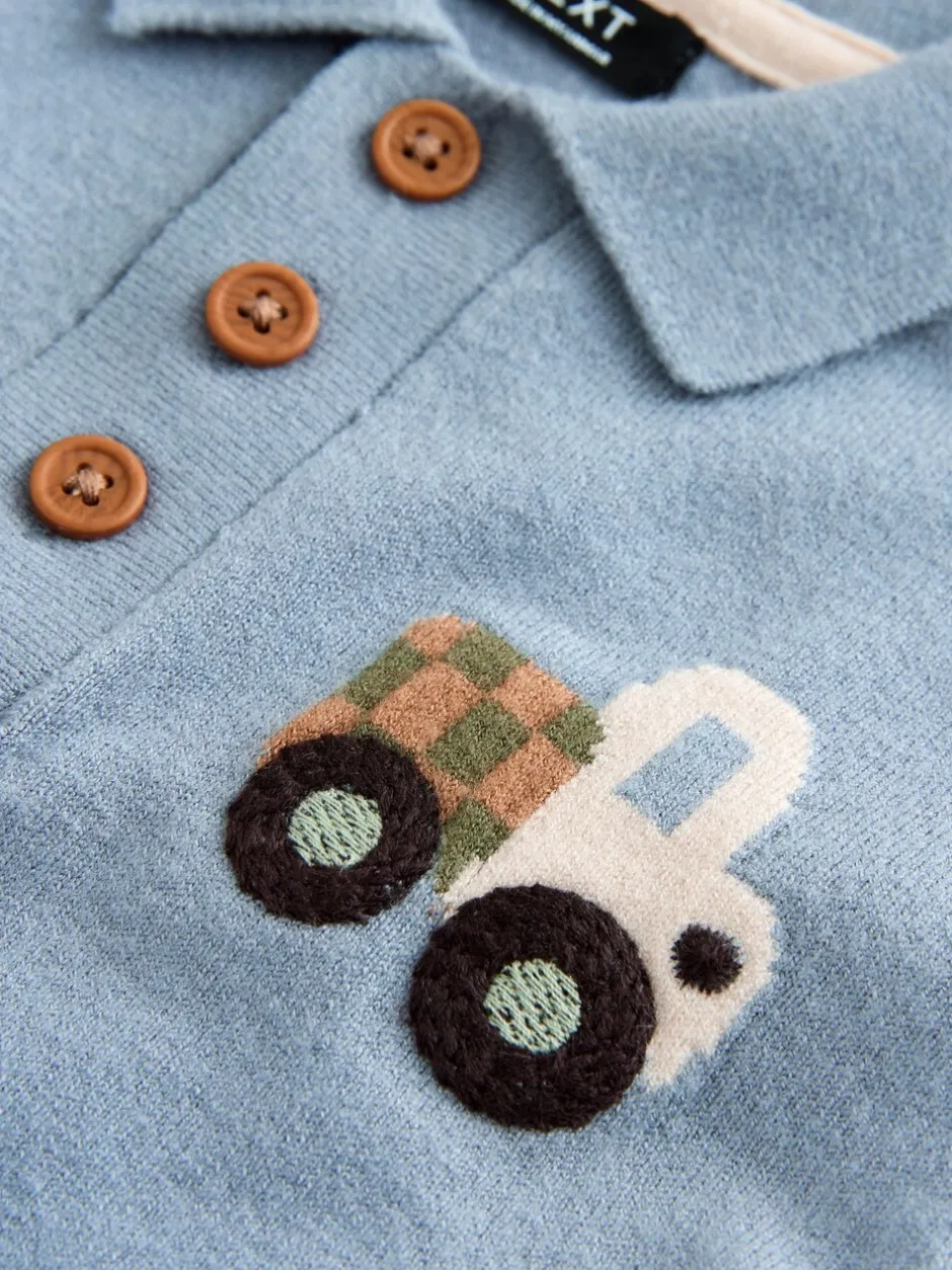 Truien En Breisels|Next - Character Button Neck Knitted Polo Shirt (3mths-7yrs) Blauw vervoersmiddel