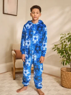 Nachtkleding En Pyjama's|Next - Fleece onesie (3-16 jr) Blauw voetbal