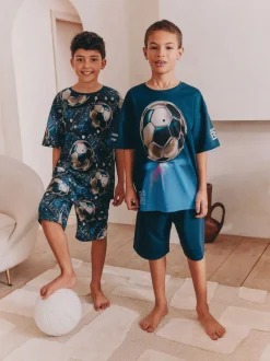 Pyjama's*Next - Set van 2 pyjama's met short (3-16 jr) Blauw voetbal