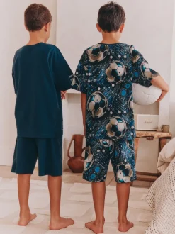 Pyjama's*Next - Set van 2 pyjama's met short (3-16 jr) Blauw voetbal