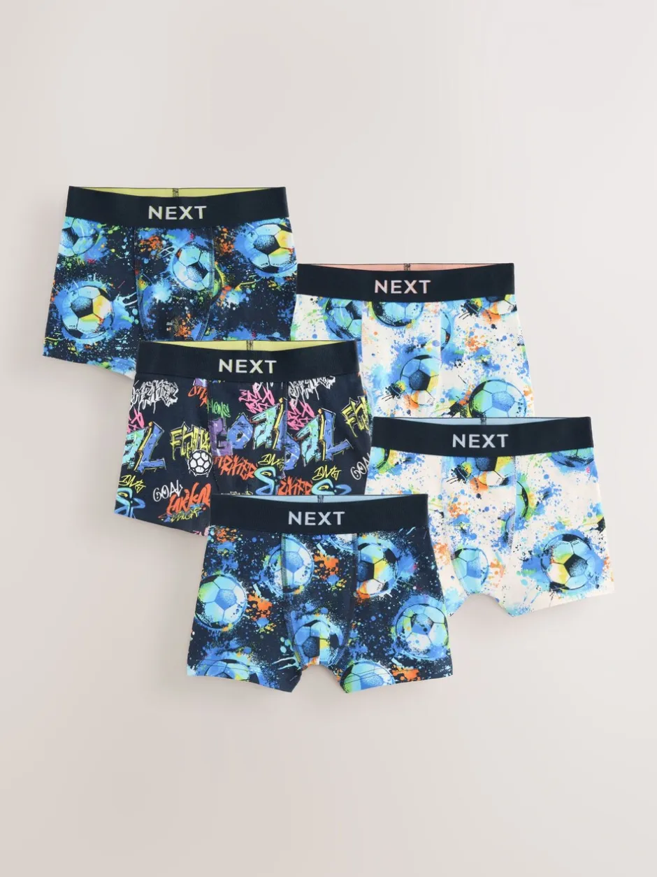 Ondergoed|Next - Verpakking van 5 boxers (2-16jr) Blauw voetbalprint