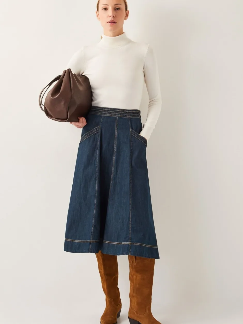 Rokken|Monsoon - Harper Seamed Denim 100% Cotton Midi Skirt Blauw wit