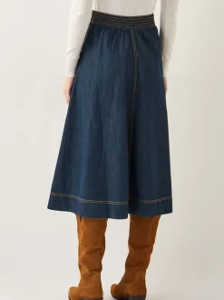 Rokken|Monsoon - Harper Seamed Denim 100% Cotton Midi Skirt Blauw wit