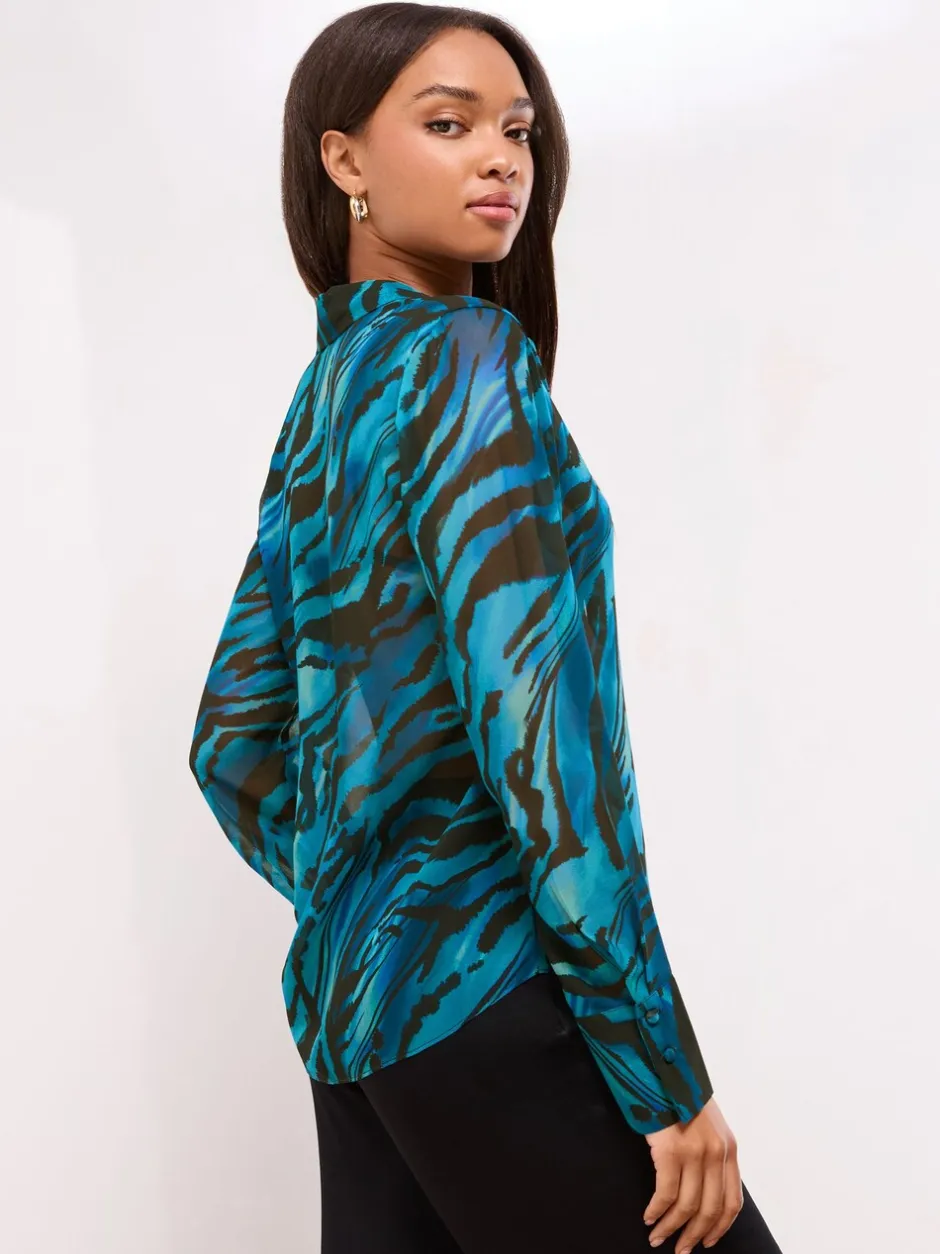 Gelegenheidskleding|Blouses En Overhemden|Lipsy - bedrukt chiffon overhemd Blauw zebra