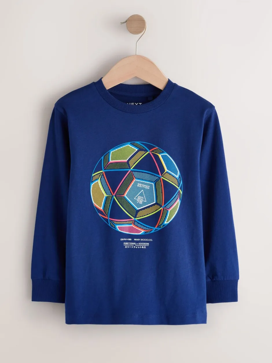 T-Shirts|Tops*Next Blauw/Blauwgroen/Zwart Voetbal - 3 Relaxed Fit T-shirts met grafische print en lange mouwen (3-16jr)