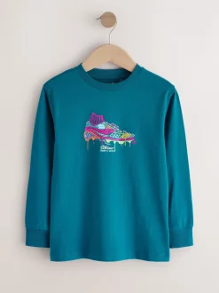 T-Shirts|Tops*Next Blauw/Blauwgroen/Zwart Voetbal - 3 Relaxed Fit T-shirts met grafische print en lange mouwen (3-16jr)