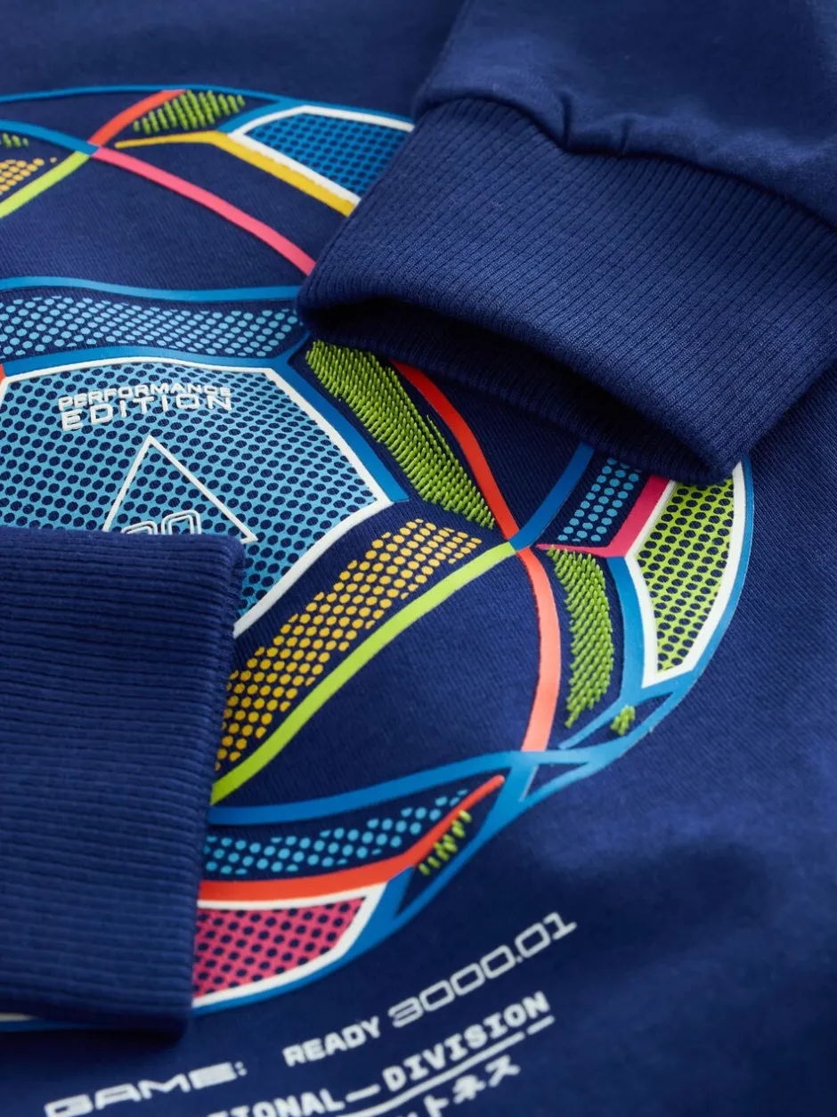 T-Shirts|Tops*Next Blauw/Blauwgroen/Zwart Voetbal - 3 Relaxed Fit T-shirts met grafische print en lange mouwen (3-16jr)