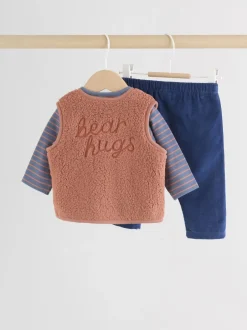 Tops|Sets En Outfits*Next - Baby Bodywarmer Top en Leggings Set (0mnd-2jr) Blauw/Bruin Berenknuffels Slogan Borg