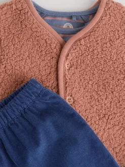 Tops|Sets En Outfits*Next - Baby Bodywarmer Top en Leggings Set (0mnd-2jr) Blauw/Bruin Berenknuffels Slogan Borg
