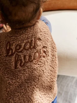 Tops|Sets En Outfits*Next - Baby Bodywarmer Top en Leggings Set (0mnd-2jr) Blauw/Bruin Berenknuffels Slogan Borg