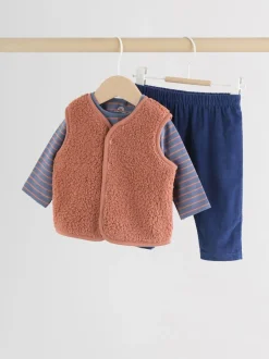 Tops|Sets En Outfits*Next - Baby Bodywarmer Top en Leggings Set (0mnd-2jr) Blauw/Bruin Berenknuffels Slogan Borg