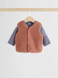 Tops|Sets En Outfits*Next - Baby Bodywarmer Top en Leggings Set (0mnd-2jr) Blauw/Bruin Berenknuffels Slogan Borg