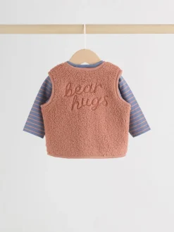 Tops|Sets En Outfits*Next - Baby Bodywarmer Top en Leggings Set (0mnd-2jr) Blauw/Bruin Berenknuffels Slogan Borg