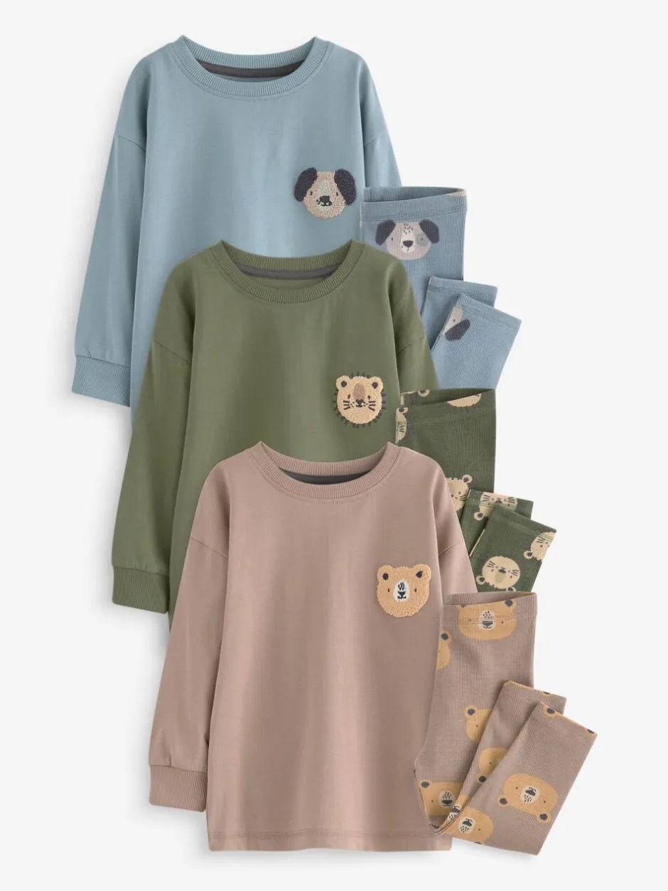 Pyjama's|Nachtkleding En Pyjama's|Next Blauw/bruin/kakigroen dierenprint - Verpakking van 3 knusse pyjama's (9mnd-8jr)