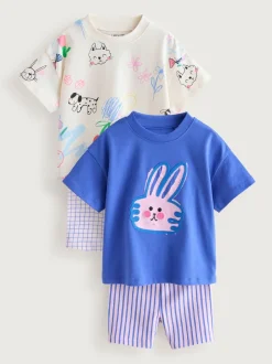 Tops|Sets En Outfits*Next - Top & Cycle Shorts Set 2 Pack (3mths-7yrs) Blauw/crèmekleurig