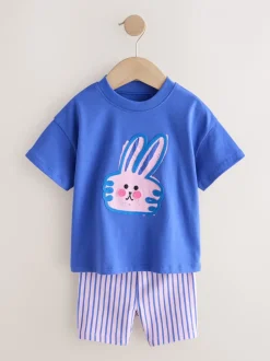 Tops|Sets En Outfits*Next - Top & Cycle Shorts Set 2 Pack (3mths-7yrs) Blauw/crèmekleurig