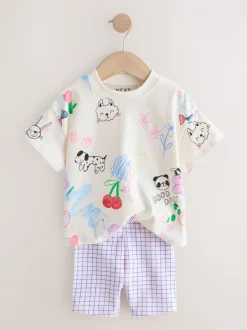 Tops|Sets En Outfits*Next - Top & Cycle Shorts Set 2 Pack (3mths-7yrs) Blauw/crèmekleurig
