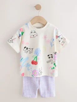 Tops|Sets En Outfits*Next - Top & Cycle Shorts Set 2 Pack (3mths-7yrs) Blauw/crèmekleurig