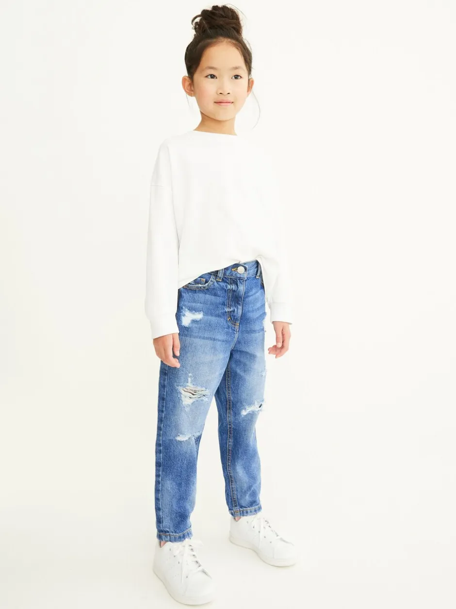 Jeans|Next Blauwe denim - Mom 100% katoenen jeans (3-16jaar)