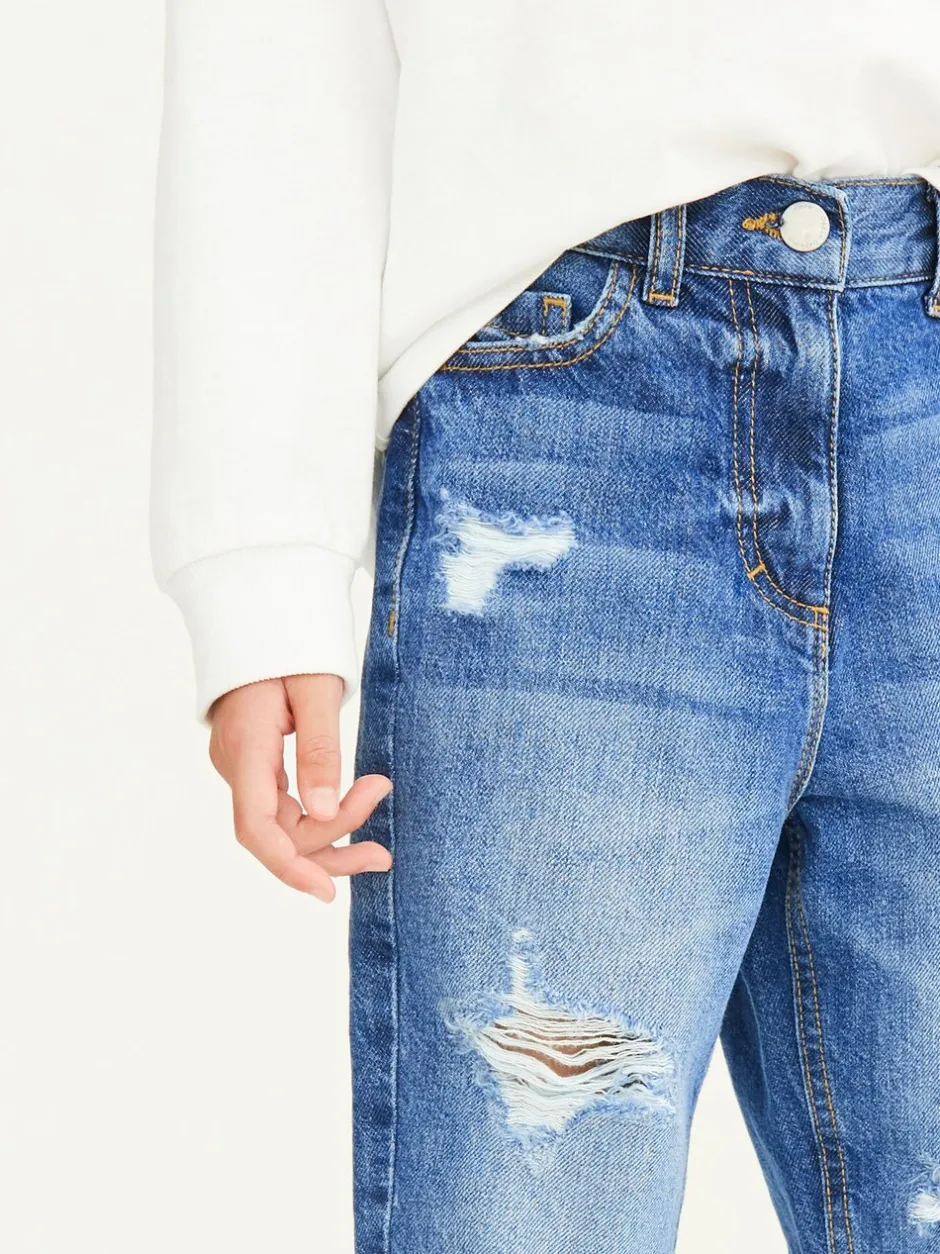 Jeans|Next Blauwe denim - Mom 100% katoenen jeans (3-16jaar)