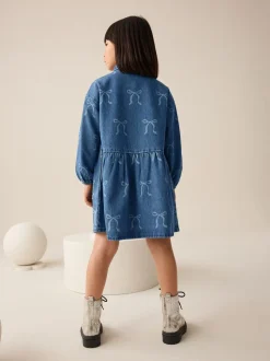 Jurken*Next Blauwe denim - Strik Diamanté Overhemdjurk (3-16jr)
