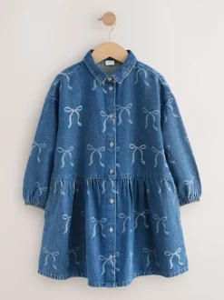 Jurken*Next Blauwe denim - Strik Diamanté Overhemdjurk (3-16jr)