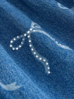 Jurken*Next Blauwe denim - Strik Diamanté Overhemdjurk (3-16jr)