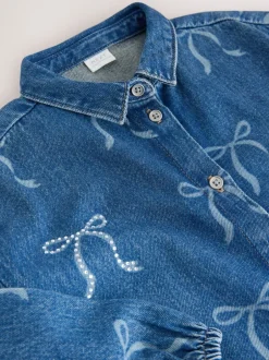 Jurken*Next Blauwe denim - Strik Diamanté Overhemdjurk (3-16jr)