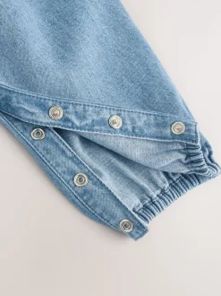 Tuinbroeken|Next Blauwe geborduurde Denim - Babyset van bodysuit met lange mouwen & bretelbroek (0mnd -2jr)