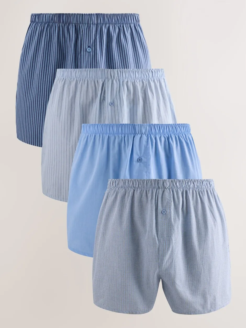 Ondergoed|Ondergoed*Next Blauwe gemixte print - Verpakking van 4 - Geweven boxershorts van puur katoen