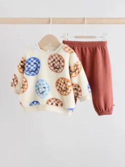 Truien En Breisels|Sets En Combisets|Next - Set van fleece top en joggingbroek voor baby's (0mnd -2jr) Blauwe gezichten met dambordmotief