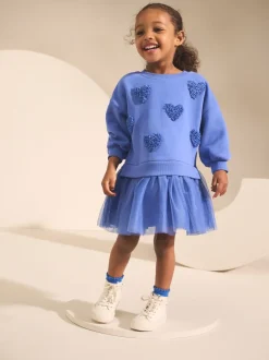 Jurken|Jurken*Next Blauwe hartjes - Feestjurk van sweaterstof (3 mnd-7 jr)