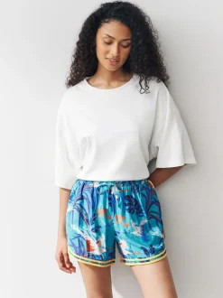 Shorts|Next Blauwe print - Sportshort met contrasterende Streep