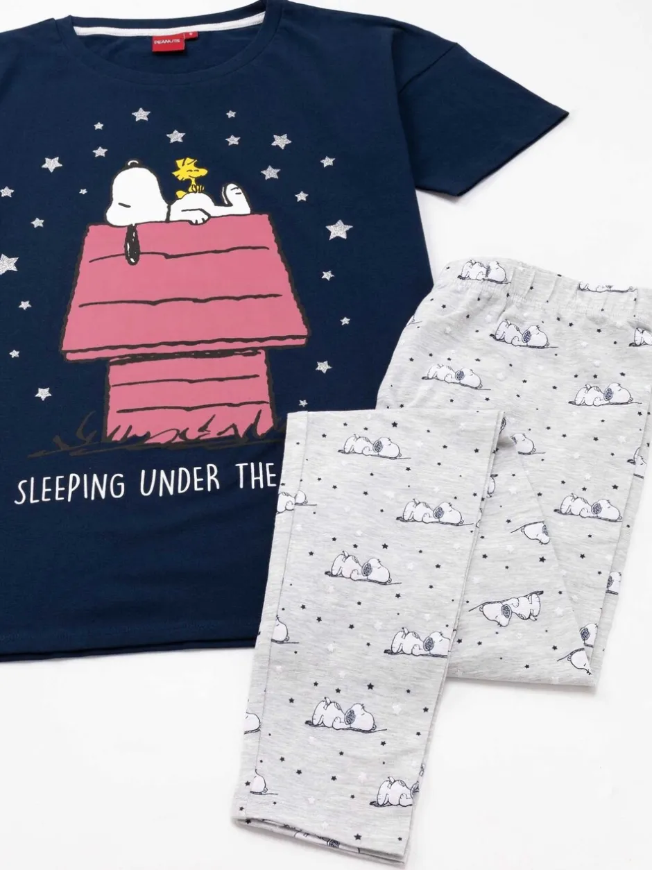Pyjama's|Loungewear*Vanilla Underground Blauwe Snoopy - Snoopy Korte Broek Pyjama's Set