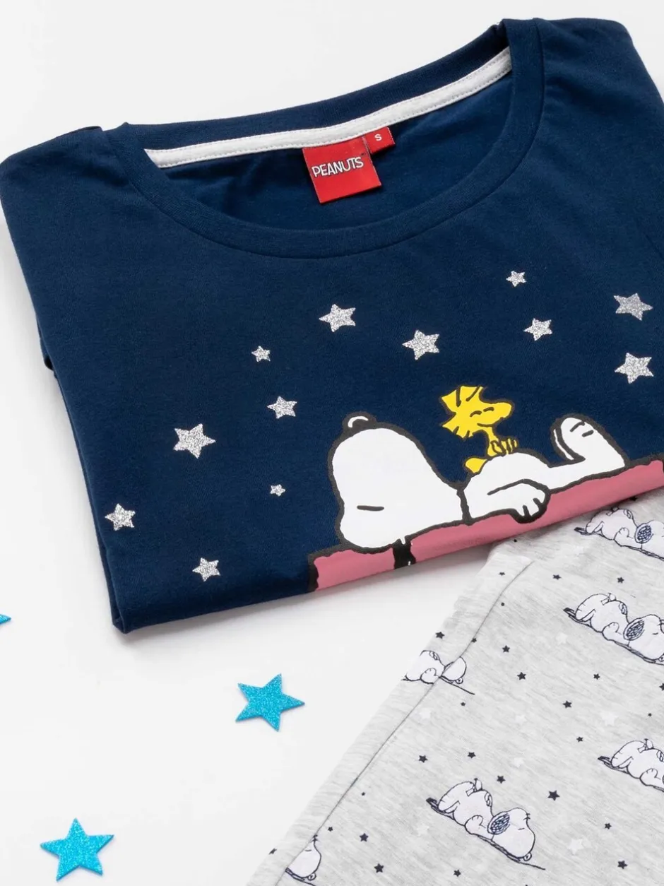 Pyjama's|Loungewear*Vanilla Underground Blauwe Snoopy - Snoopy Korte Broek Pyjama's Set