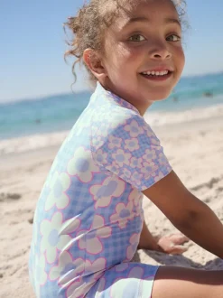Badkleding|Badkleding*Next Blauwe Stampy Bloemen - Zonbeschermend badpak (3 mnd-10 jr)